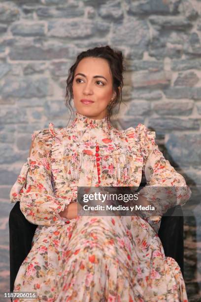 Mayra Hermosillo looks on during the presentation of the TV show 'Narcos''s all season will be aired on A&E at Four Seasons Hotel Mexico City on...