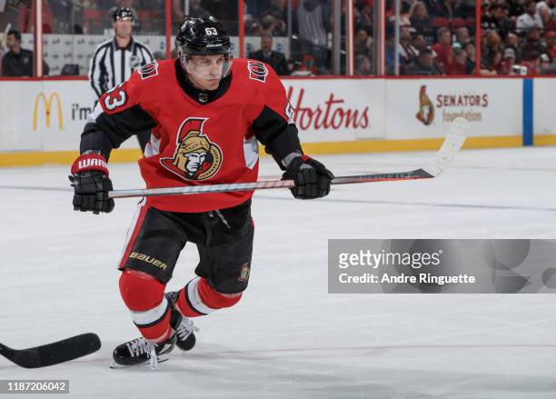 Tyler Ennis of the Ottawa Senators skates against the Carolina Hurricanes at Canadian Tire Centre on November 9, 2019 in Ottawa, Ontario, Canada.