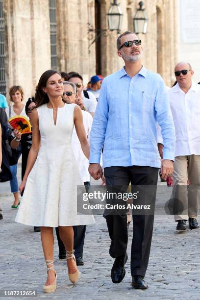 King Felipe VI of Spain and Queen Letizia of Spain visit La Havana Vieja on November 12, 2019 in La Havana, Cuba. King Felipe VI of Spain and Queen...