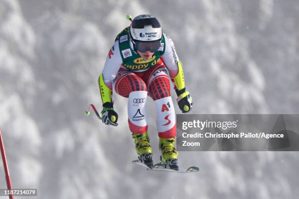 Nicole Schmidhofer of Austria in action during the Audi FIS Alpine Ski World Cup Women's Super G on December 8, 2019 in Lake Louise Canada.