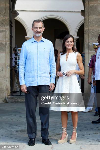 King Felipe VI of Spain and Queen Letizia of Spain visit La Havana Vieja on November 12, 2019 in La Havana, Cuba. King Felipe VI of Spain and Queen...