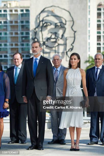 King Felipe VI of Spain and Queen Letizia of Spain offer flowers at the Jose Marti Memorial at Plaza de la Revolution on November 12, 2019 in La...