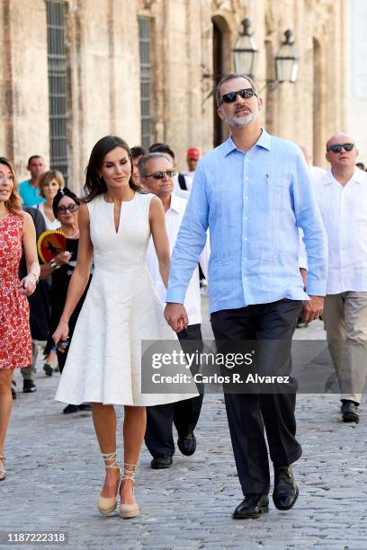 King Felipe VI of Spain and Queen Letizia of Spain visit La Havana Vieja on November 12, 2019 in La Havana, Cuba. King Felipe VI of Spain and Queen...