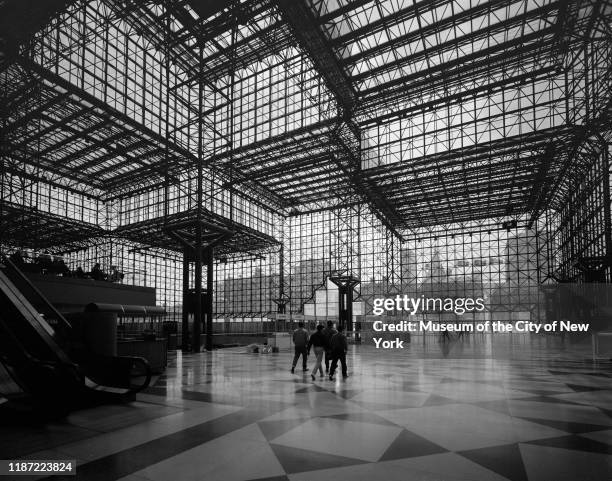 Interior view of the lobby of the Jacob Javits Center, New York, New York, circa 1990.
