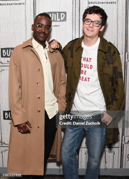 Ncuti Gatwa and Asa Butterfield attend the Build Series to discuss the Netflix show "Sex Education" at Build Studio on November 12, 2019 in New York...