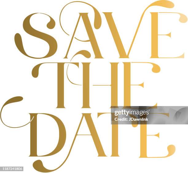 save the date wedding typography design in gold - invite stock illustrations