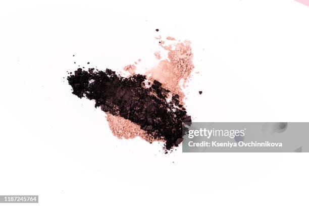 a smashed, neutral toned eyeshadow make up palette isolated on a white background - brown powder stock pictures, royalty-free photos & images