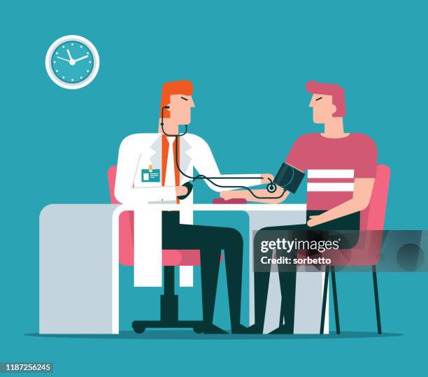 ilustraciones, imágenes clip art, dibujos animados e iconos de stock de médico que revisa la presión arterial de los pacientes - pressure gauge