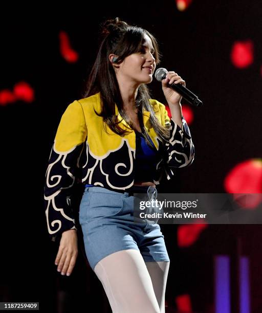 Ximena Sariñana performs onstage during rehearsals for the 20th annual Latin GRAMMY Awards at MGM Grand Hotel & Casino on November 12, 2019 in Las...