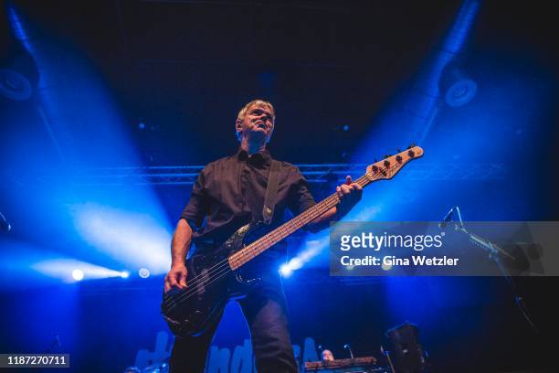 Franco-English bass player Jean-Jacques Burnel of The Stranglers performs live on stage at a concert at Huxleys Neue Welt on December 8, 2019 in...