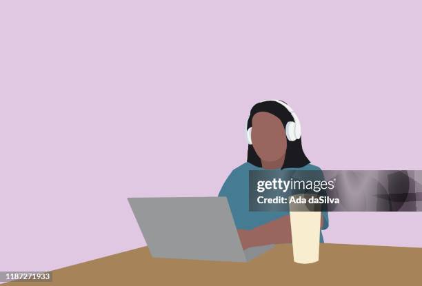 a young freelance women using a laptop - asian smartphone stock illustrations