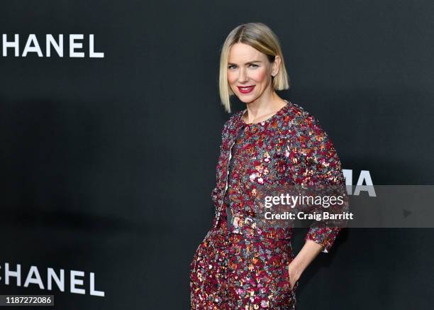 Naomi Watts, wearing Chanel, attends MoMA's Twelfth Annual Film Benefit Presented By CHANEL Honoring Laura Dern on November 12, 2019 in New York City.