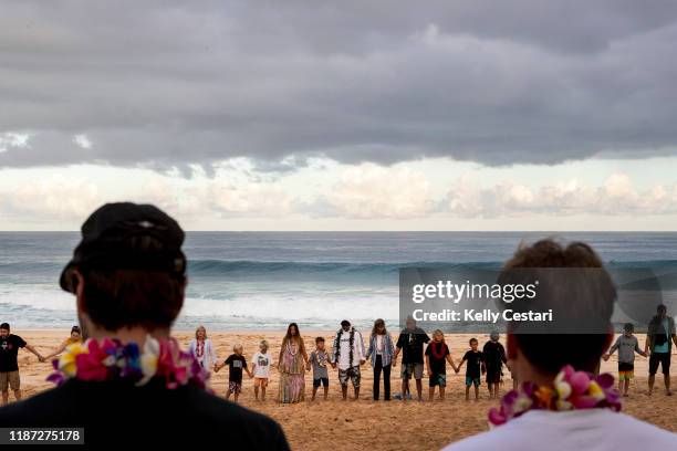 The opening ceremony of the 2019 Billabong Pipe Masters taking place at Pipeline in the early morning on December 8, 2019 in Oahu, United States.