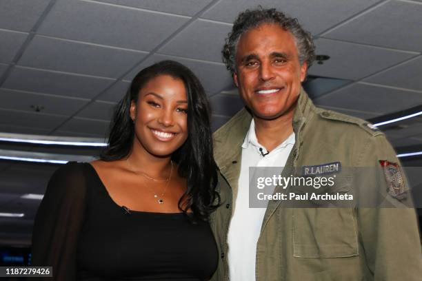 Actors Sasha Gabriella Fox and Rick Fox visit "Extra" at Burbank Studios on November 12, 2019 in Burbank, California.