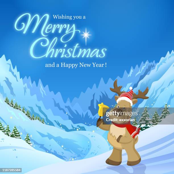 christmas reindeer in polar mountain - finland winter stock illustrations