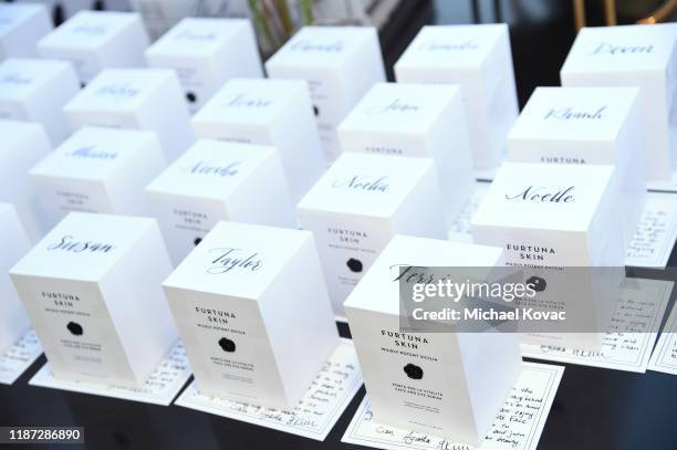 Furtuna Skin Wildly Potent Sicilia Face and Eye Serum on display at the Furtuna Skin LA Lunch at The AllBright West Hollywood on November 12, 2019 in...