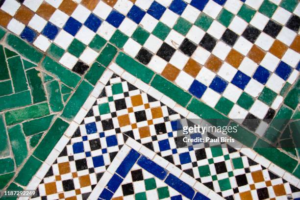 moroccan tiles with traditional arabic patterns, marrakesh - moroccan tile stock pictures, royalty-free photos & images