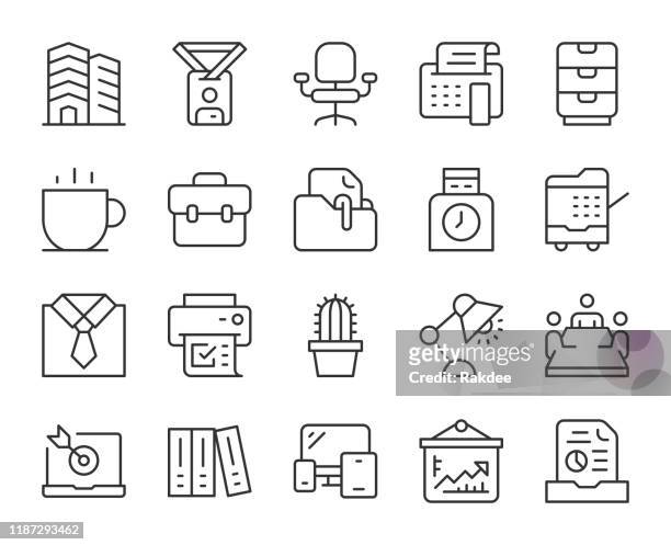 business office - light line icons - flachordner stock-grafiken, -clipart, -cartoons und -symbole