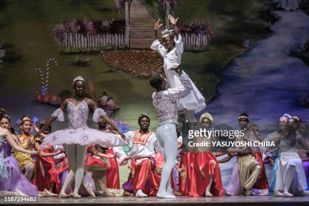Members of Dance Centre Kenya perform during a production of the 'Nutcracker', a ballet primarily performed during the Christmas period as their...
