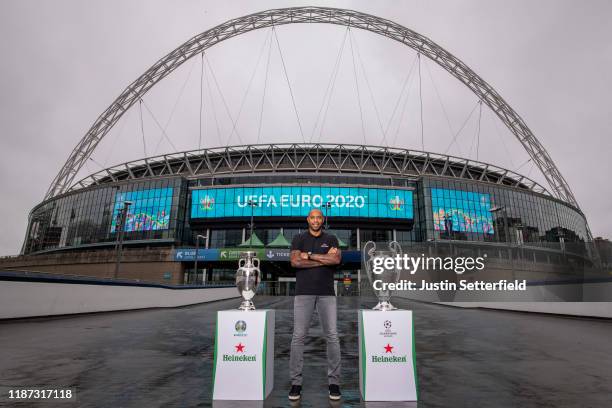 Thierry Henry, Global Heineken® Ambassador with the EURO 2020 Trophy and UEFA Champions League Trophy to announce Heineken’s sponsorship of the EURO...