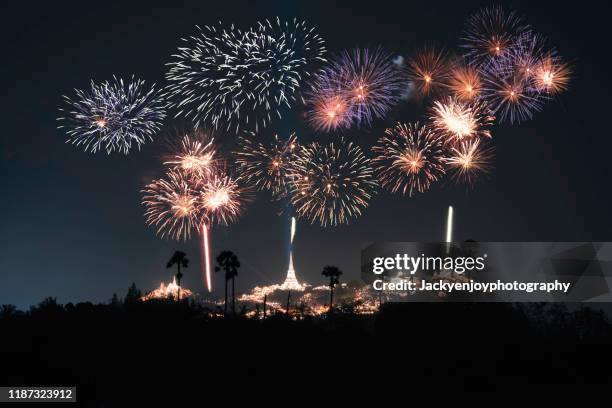 a beautiful fireworks display for celebrations phra nakhon khiri.phetchaburi - thailand illumination festival bildbanksfoton och bilder