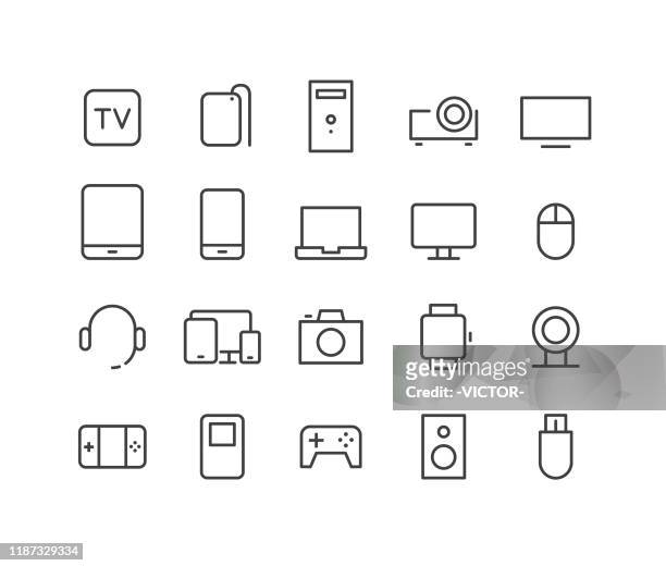 digital devices icons - classic line series - usb stick stock illustrations