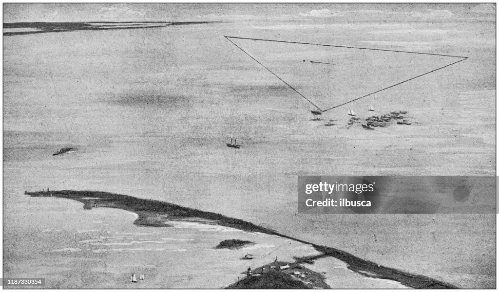 Antique illustration: America Cup route layout