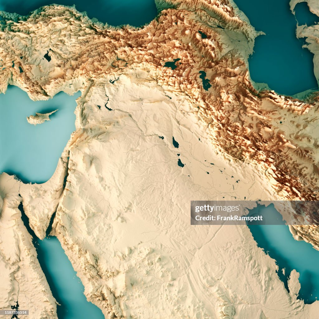 Oriente Medio Siria Irak 3D Render Mapa Topográfico Color