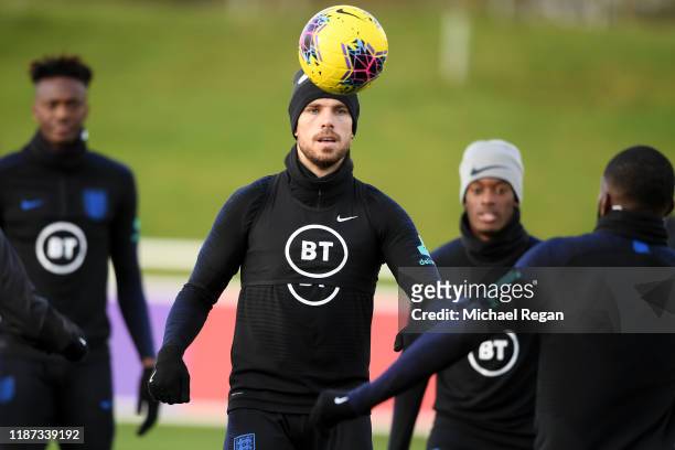 Jordan Henderson trains during and England Media Access Day at St Georges Park on November 13, 2019 in Burton-upon-Trent, England.