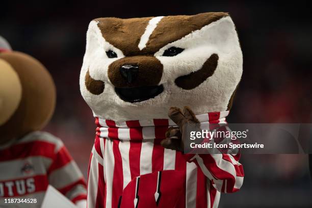 The Wisconsin Badgers mascot on the sidelines during the Big 10 Championship game between the Wisconsin Badgers and Ohio State Buckeyes on December 7...