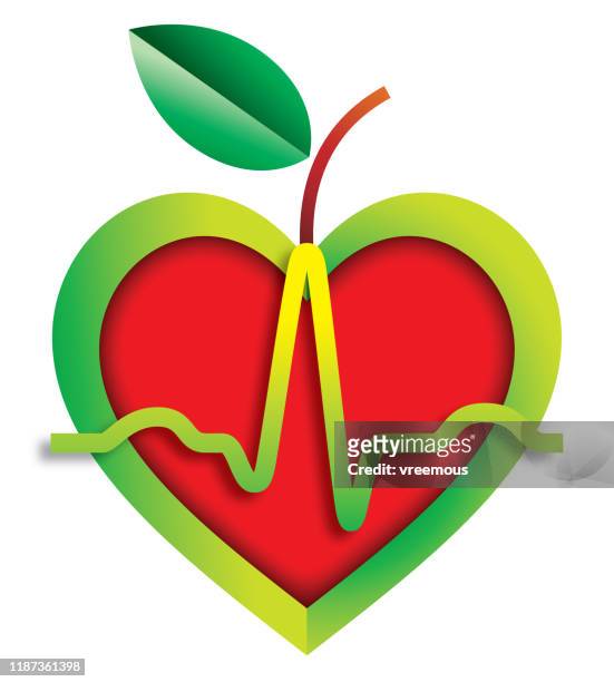 heart and apple healthy eating symbol - apple heart stock illustrations