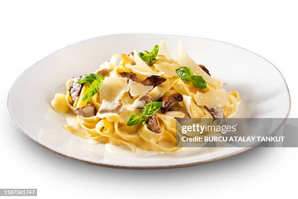 tagliatelle with porcini mushrooms - tagliatelle fotografías e imágenes de stock