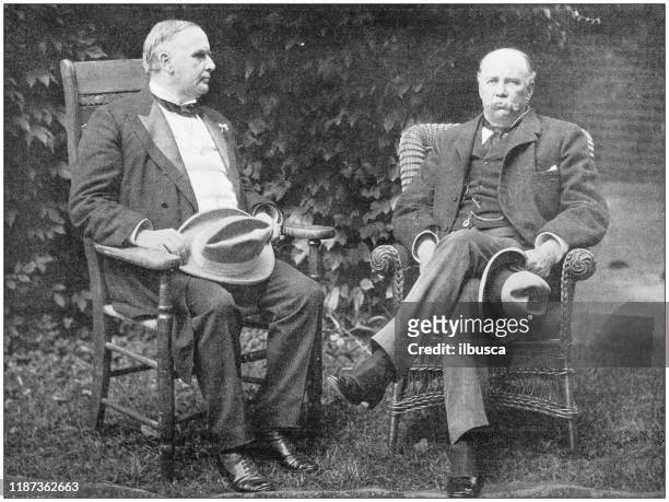 antique photo: william mckinley (president of usa) and garret hobart (vice president) - us president stock illustrations