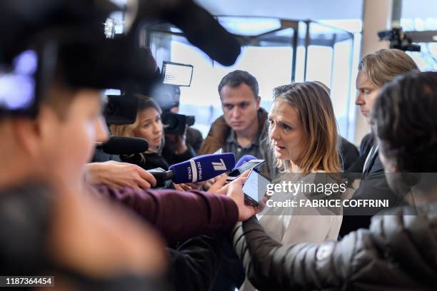 Norway's Linda Hofstad Helleland, a member of the World Anti-Doping Agency foundation board, answers journalists following a meeting of WADA's...