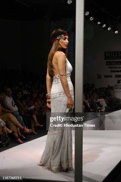 Model Priya Chatwal walks the ramp for fashion designer Surily Goel at the Wills Lifestyle India Fashion Week at Pragati Maidan, on September 7, 2007...