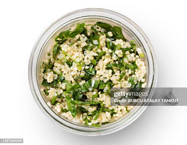 white quinoa with greens - quinoa salad stock pictures, royalty-free photos & images