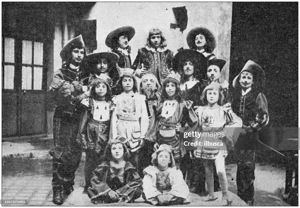 Antique photo: Children theatre actors group