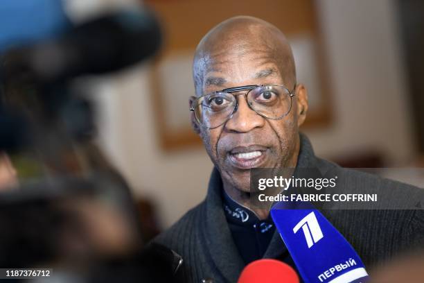 Olympic legend and member of the World Anti-Doping Agency executive committee Edwin Moses speaks to journalist following a meeting of the WADA...