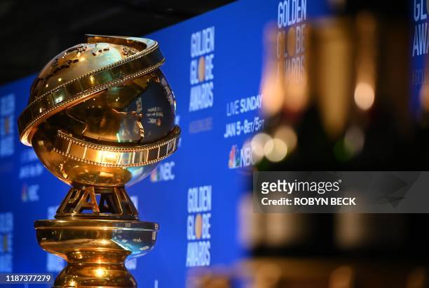 Golden Globe trophy is set by the stage ahead of the 77th Annual Golden Globe Awards nominations announcement at the Beverly Hilton hotel in Beverly...
