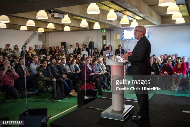 Shadow Chancellor of the Exchequer, John McDonnell, speaks at a press conference on December 9, 2019 in London, England. Mr McDonnell spoke on behalf...