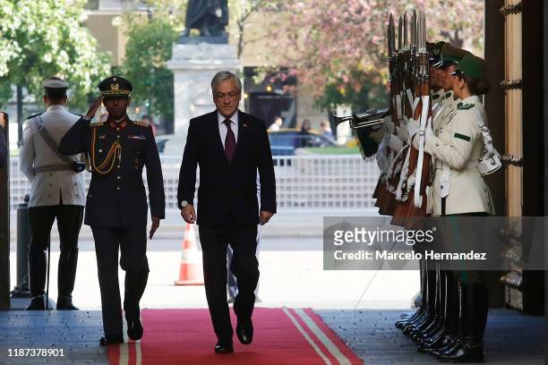 Chilean president Sebastian Piñera arrives at La Moneda presidential palace on December 9, 2019 in Santiago, Chile.