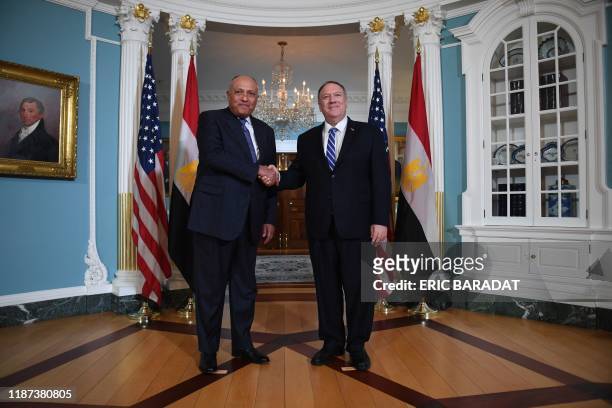 Secretary of State Mike Pompeo meets with Egyptian Foreign Minister Sameh Shoukry, at the Department of State on December 9, 2019 in Washington, DC.