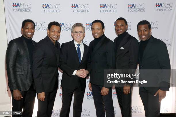 Jelani Remy, Derrick Baskin, Thomas Schumacher, James Harkness, Shawn Bowers, and Elijah Ahmad Lewis attend The "Red Carpet Hospitality Gala" Hosted...