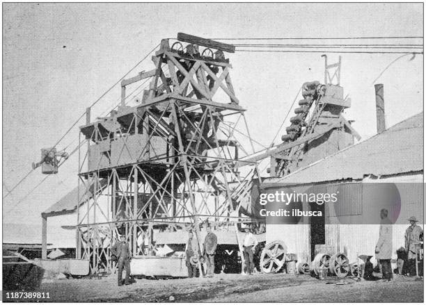 antique photo: kimberley diamond mines, south africa - diamond mine south africa stock illustrations