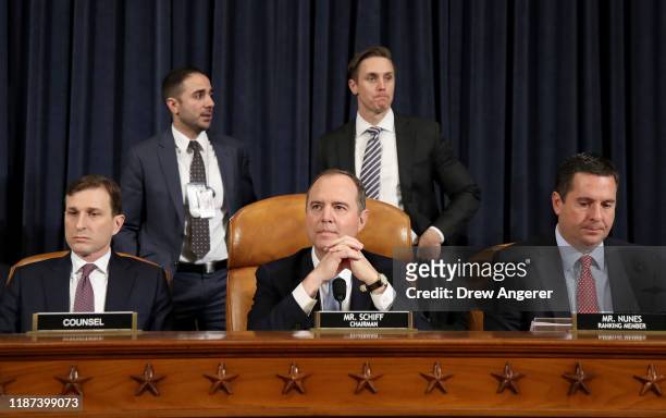 Majority counsel for the House Intelligence Committee Daniel Goldman and House Intelligence Committee Chairman Rep. Adam Schiff and ranking member of...