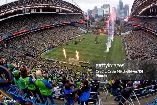 General view of the opening ceremonies at the MLS Cup during a game between Toronto FC and Seattle Sounders FC at CenturyLink Field on November 10,...