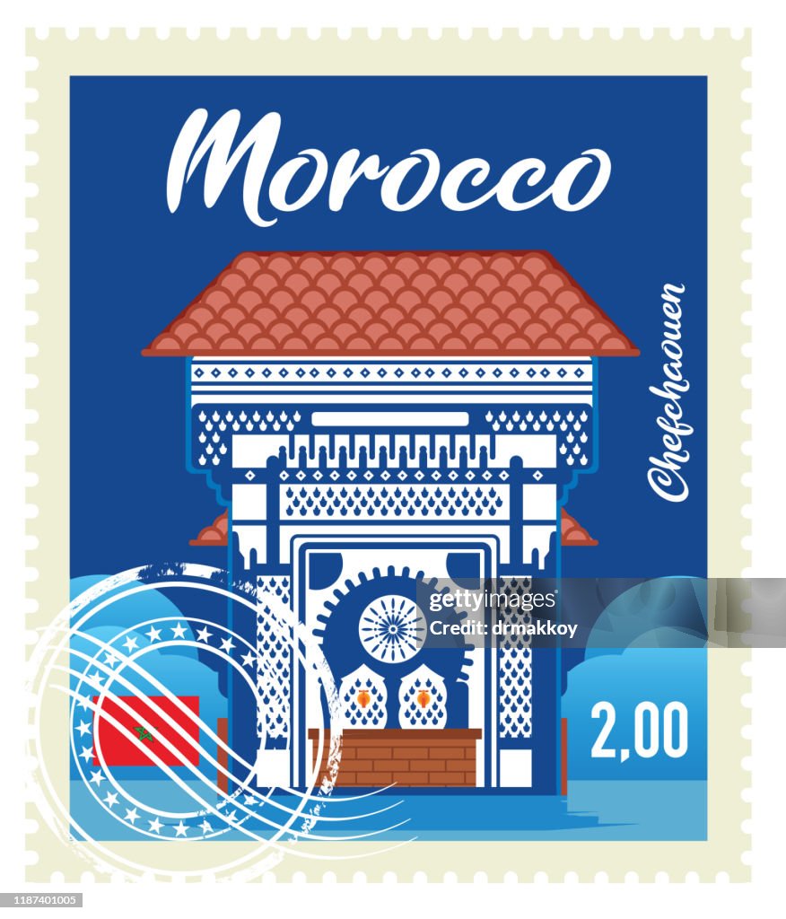 Morocco, Chefchaouen, Morocco, Blue fountain Stamp