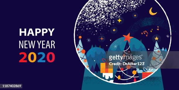 snow globe with christmas and new year 2020 theme - snow globe stock illustrations