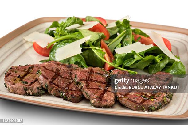 fillet steak with salad - fillet steak stock pictures, royalty-free photos & images