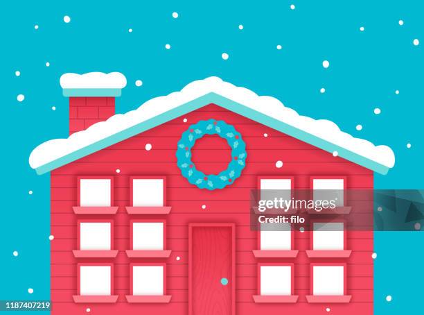 ハッピー ホリデイズ 冬のクリスマス ハウス - コテージ点のイラスト素材／クリップアート素材／マンガ素材／アイコン素材
